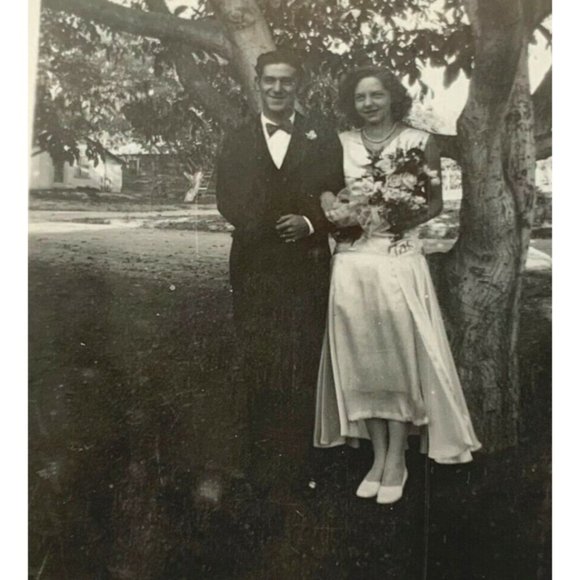 Vintage Found Photo Snapshot Prom Night 1940s Couple Portrait Formal Dress - Picture 1 of 7